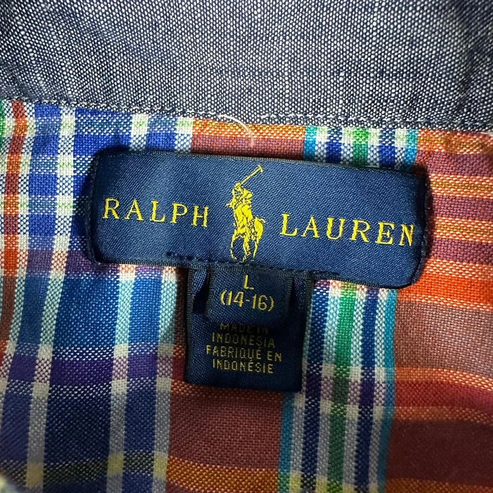 Ralph Lauren Boys Plaid Short‎ Sleeve Button Down Shirt Large (14-16) Colorful